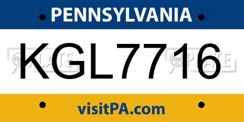 KGL7716 Pennsylvania License Plate