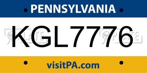 KGL7776 Pennsylvania License Plate