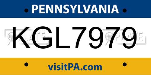 KGL7979 Pennsylvania License Plate