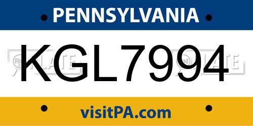 KGL7994 Pennsylvania License Plate