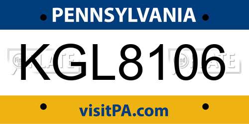 KGL8106 Pennsylvania License Plate