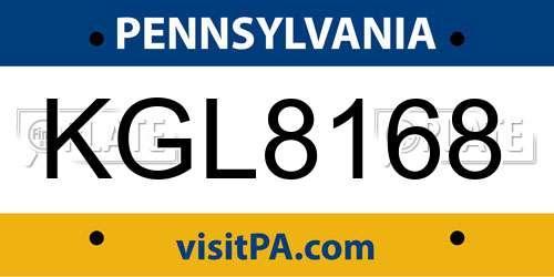 KGL8168 Pennsylvania License Plate