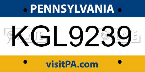 KGL9239 Pennsylvania License Plate