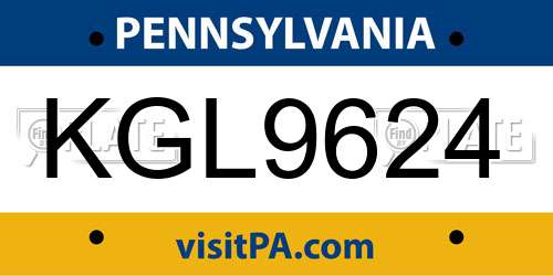 KGL9624 Pennsylvania License Plate