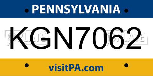 KGN7062 Pennsylvania License Plate