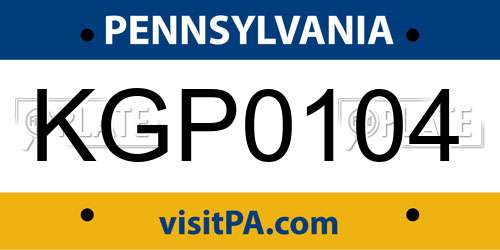 KGP0104 Pennsylvania License Plate