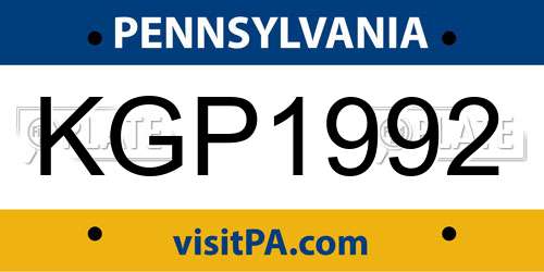 KGP1992 Pennsylvania License Plate