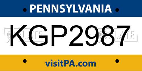 KGP2987 Pennsylvania License Plate