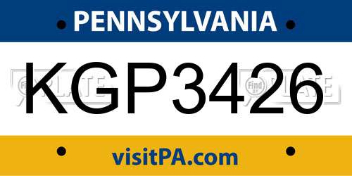 KGP3426 Pennsylvania License Plate