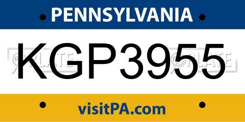 KGP3955 Pennsylvania License Plate
