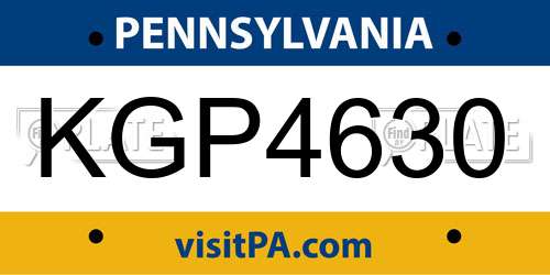 KGP4630 Pennsylvania License Plate