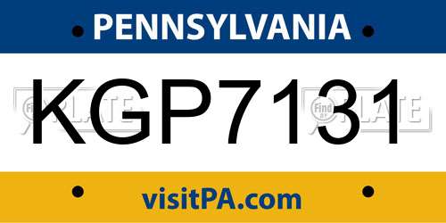KGP7131 Pennsylvania License Plate