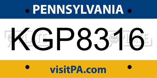KGP8316 Pennsylvania License Plate