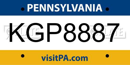 KGP8887 Pennsylvania License Plate