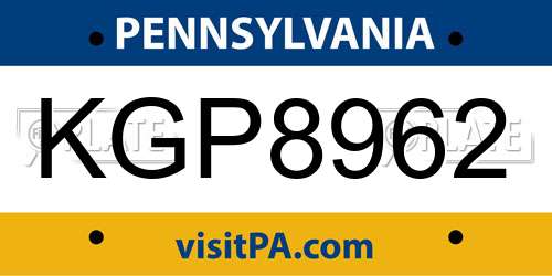 KGP8962 Pennsylvania License Plate