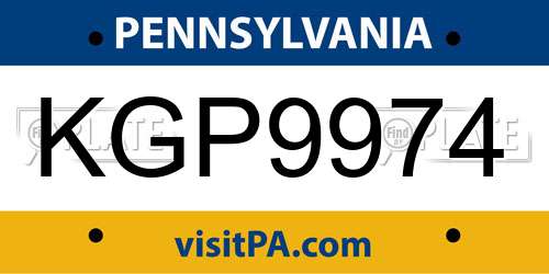 KGP9974 Pennsylvania License Plate