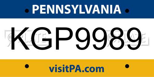 KGP9989 Pennsylvania License Plate