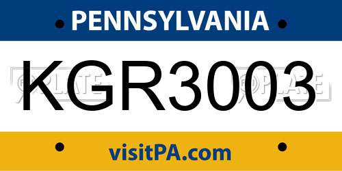 KGR3003 Pennsylvania License Plate