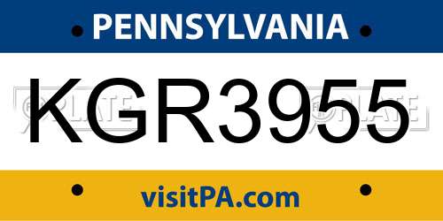 KGR3955 Pennsylvania License Plate
