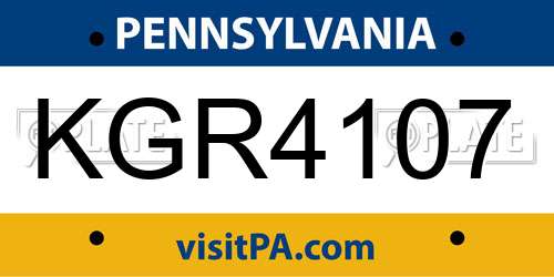 KGR4107 Pennsylvania License Plate