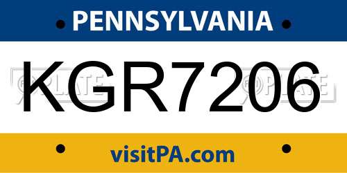 KGR7206 Pennsylvania License Plate