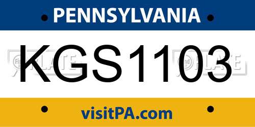 KGS1103 Pennsylvania License Plate