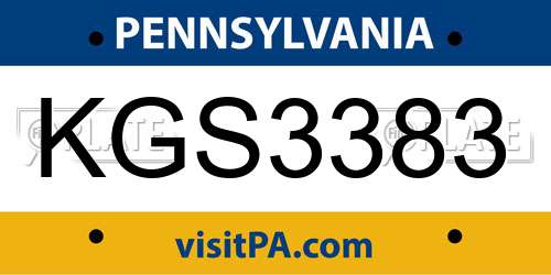 KGS3383 Pennsylvania License Plate