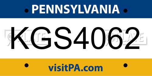 KGS4062 Pennsylvania License Plate