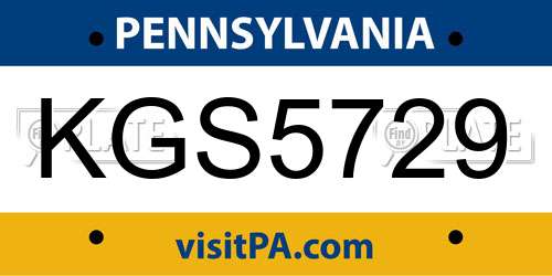 KGS5729 Pennsylvania License Plate