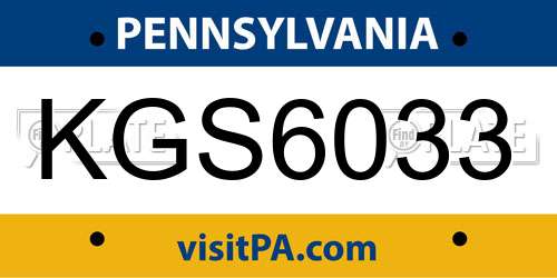 KGS6033 Pennsylvania License Plate