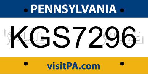 KGS7296 Pennsylvania License Plate