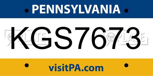 KGS7673 Pennsylvania License Plate