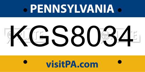 KGS8034 Pennsylvania License Plate