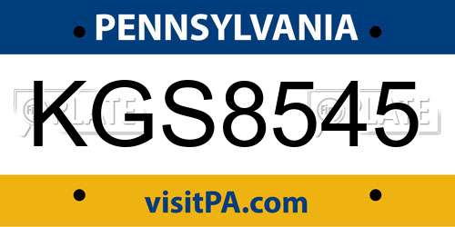 KGS8545 Pennsylvania License Plate