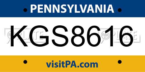 KGS8616 Pennsylvania License Plate