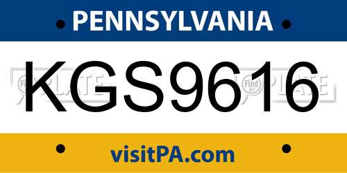 KGS9616 Pennsylvania License Plate