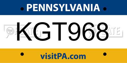 KGT968 Pennsylvania License Plate