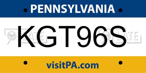 KGT96S Pennsylvania License Plate