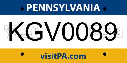 KGV0089 Pennsylvania License Plate