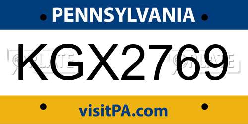 KGX2769 Pennsylvania License Plate
