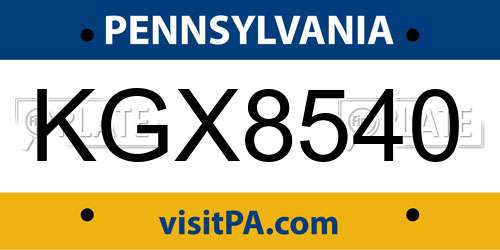 KGX8540 Pennsylvania License Plate