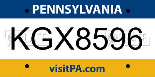 KGX8596 Pennsylvania License Plate