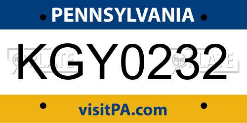 KGY0232 Pennsylvania License Plate