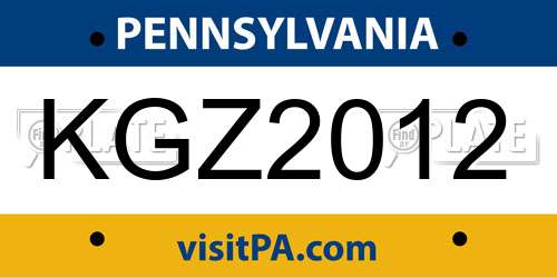 KGZ2012 Pennsylvania License Plate