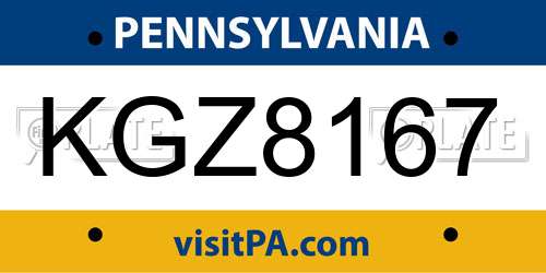 KGZ8167 Pennsylvania License Plate