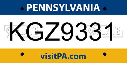 KGZ9331 Pennsylvania License Plate