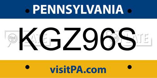 KGZ96S Pennsylvania License Plate