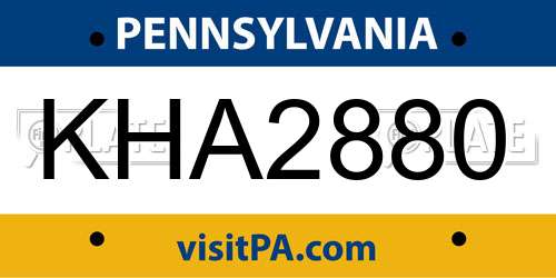 KHA2880 Pennsylvania License Plate