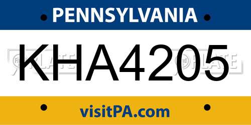 KHA4205 Pennsylvania License Plate