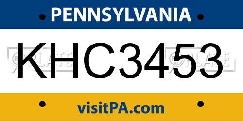 KHC3453 Pennsylvania License Plate